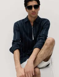 Regular Fit Pure Linen Striped Shirt Blue Mix male