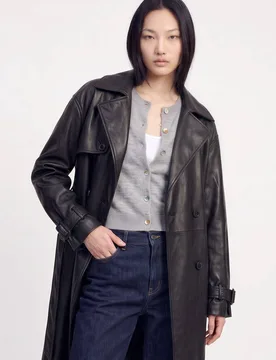 Sophia PU Long Trench Coat - Black - Size: 10 - ELLE - FashionsVida