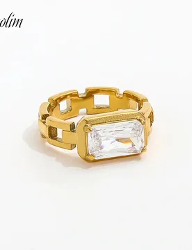 Joolim Jewelry Wholesale High End PVD No Fade Fashion Hollow Chain Cubic Square Zirconia Stainless Steel Ring Trend For Women - Aliexpress - FashionsVida