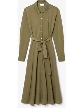 Vestido de petit piqué con cinturón de mujer y cuello polo de mujer en marrón - Lacoste - FashionsVida