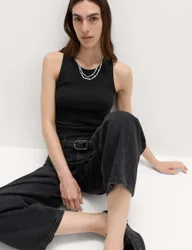 Cotton Rich Ribbed Scoop Neck Bra Vest Top Black female