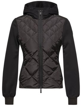 Cotton-Jersey Hooded Zip Jacket with Nylon-Panel Front