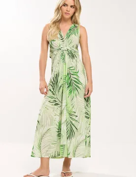 Women's Petite Palm Print Knot Front Maxi Dress in Green Size: 14 - Green - Size: 14 - M&Co - FashionsVida