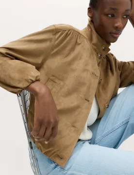 Suedette Funnel Neck Short Jacket Tan female - M&S - FashionsVida
