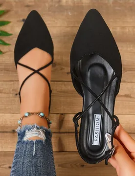 Nuevos Zapatos Planos de Punta Puntiaguda con Vamp Bajo, Sandalias de Punta Puntiaguda con Correa Cruzada y Hebilla, Zapatos Versátiles Estilo Hada p - Shein - FashionsVida
