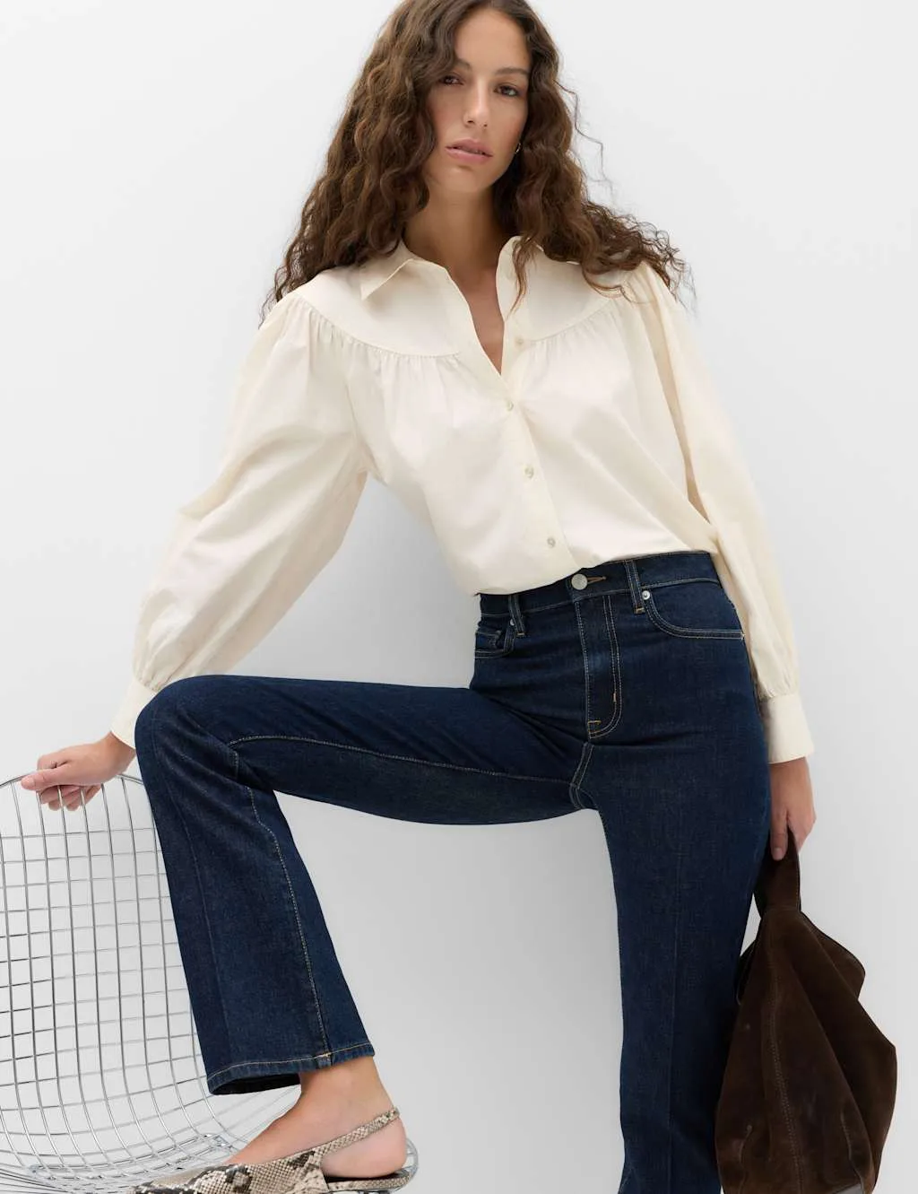 Lyocell Rich Western Style Collared Shirt Beige female - M&S - FashionsVida