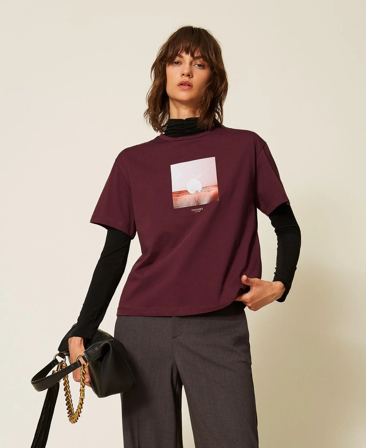 T-shirt regular ras-du-cou avec imprimé - TWINSET - FashionsVida