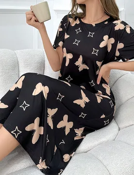 Vestido de pijama corto con estampado de mariposa de moda para mujer, Moo Moo - Shein - FashionsVida