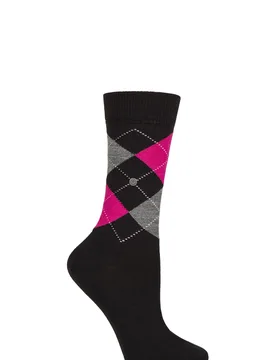 Women's 1 Pair Burlington Marylebone Argyle Wool Socks Black / Pink 3.5-7 Women's - Multi Coloured - Size: Small - SockShop - FashionsVida