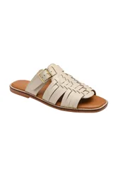 Women's 'Dene' Leather Flat Mule Sandals in Light Beige Size: 6 - Light Beige - Size: 6