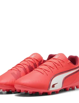 Mens King Match Mg Firm Ground Football Boots In Glowing Red-P - Size Uk 8.5 - Puma - FashionsVida