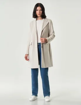 Cappotto color gesso in jersey panno soft di viscosa con scollo a rever - Emme Marella - FashionsVida