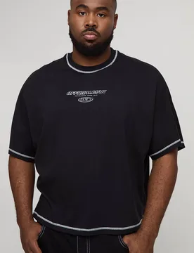 Men's Plus Oversized Boxy 2 Piece Officialman Contrast Stitch Embroidered T-Shirt Black Size 2X-Large Black 2XL - boohooMAN - FashionsVida