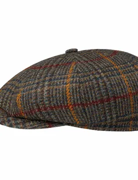 Panel Barkeyville Wool Flat Cap by - brown-blue - Size: 55 cm - JJ Hats - FashionsVida