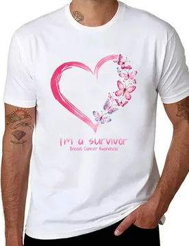 Pink Butterfly Heart I'm A Survivor Breast Cancer Awareness T-Shirt man t shirt graphic t shirts for man cotton T-Shirt - Aliexpress - FashionsVida