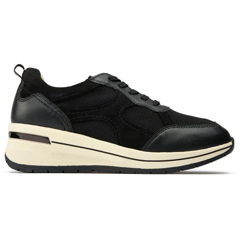 Womens Comfort Wedge Trainers - Black Textile - Size Uk 3.5 - By Caprice - FashionsVida