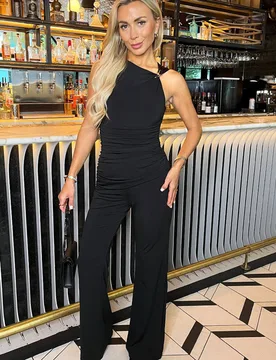 Women's Black Hardware Detail Draped Waist Jumpsuit Size: 12 - Black - Size: 12 - AX Paris - FashionsVida