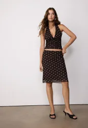 Bedrucktes Neckholder-Top mit Tupfen Braun XS