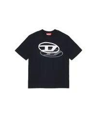 T-shirt nera in puro cotone con logo bianco oval D