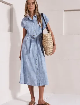Midi-Kleid mit Knopfleiste female Blau
