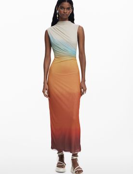 Robe en tulle dégradé, , Polyester, Orange, XL