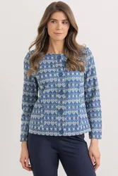 Women's Embroidered Cotton Jacket in Light Blue Size: 22 - Light Blue - Size: 22
