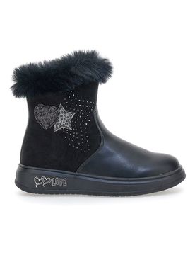 Stivaletti neri con stelle glitter e pelo Grazia 1624 34