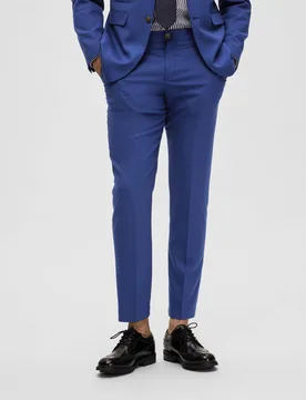 Pantaloni slim blu royal in tela di misto lana stretch microarmatura - Homme - FashionsVida