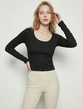 Blusa di cotone a maniche lunghe - nero