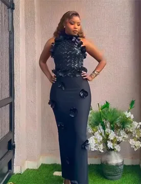 Black Prom Dress Bandage Floral Shiny Sequins Sexy Sleeveless Sheath Long Gown Formal Wedding Guest Birthday Evening Robe - Aliexpress - FashionsVida
