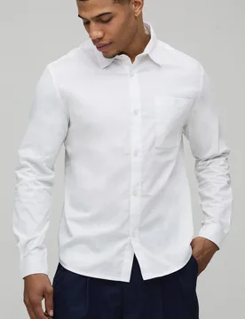 Mens Regular Fit Long Sleeve Cotton Shirt - White - Size X-Small - boohooMAN - FashionsVida