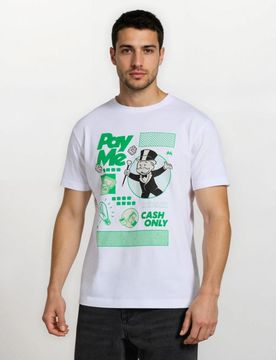 T-shirt in cotone con stampa Monopoly - bianco