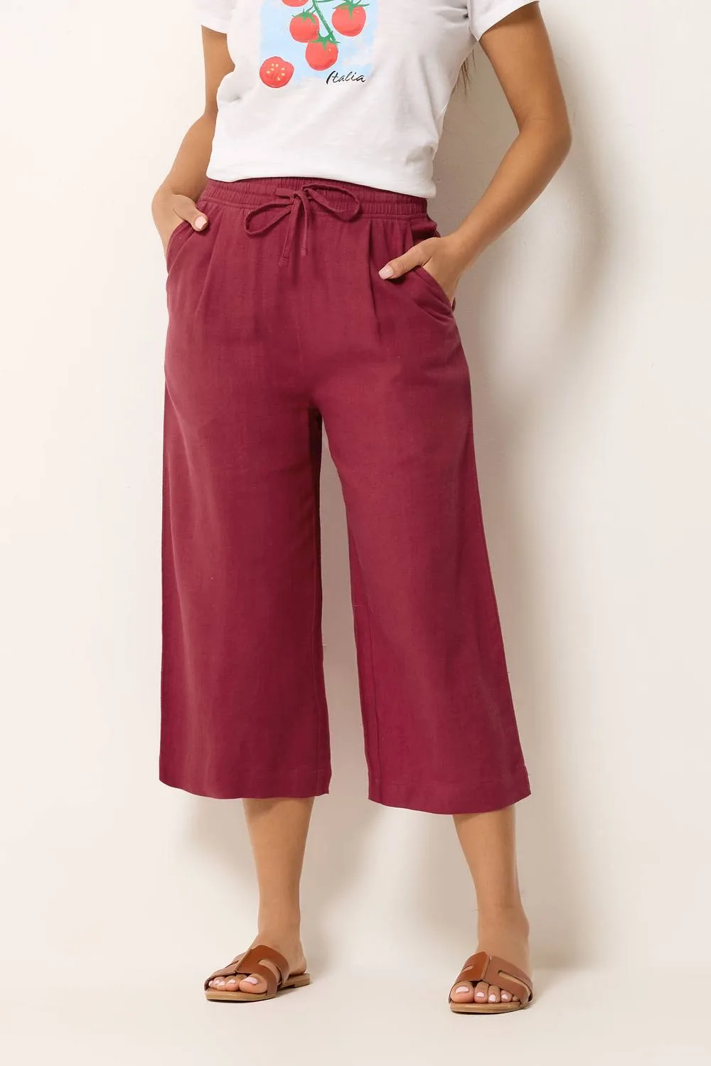 Linen Culottes - Wine - Size: 18L - M&Co - FashionsVida
