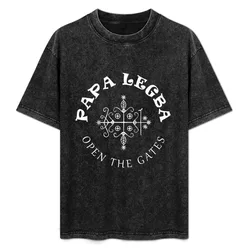 Papa Legba Crossroads Gate Keeper Voudou Loa Veve T-Shirt Basic Solid Tee for Daily Use
