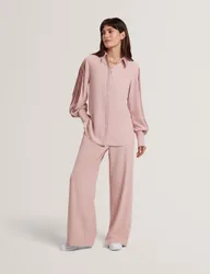 Satin Piping Detail Shirt Pink female