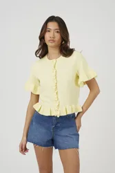 Short Sleeve Womens Cardigan With Frill Hem - - Size: M