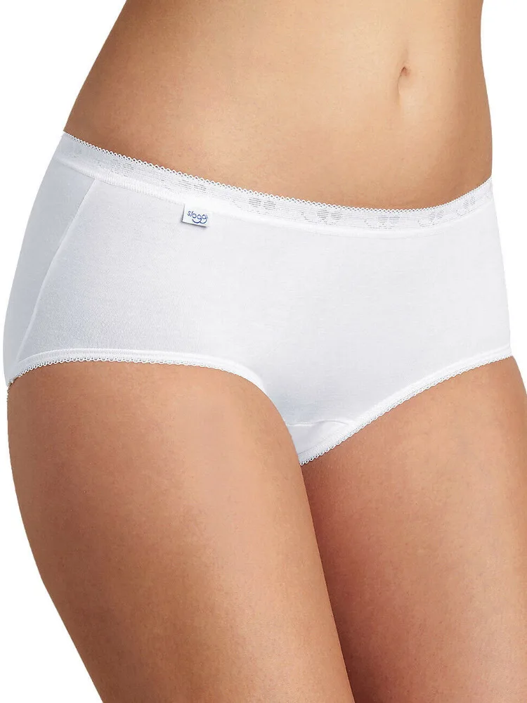 Womens Basic+ Mid Briefs 4 Pack - White Cotton - Size Medium - Sloggi - FashionsVida