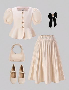 Conjunto de cuello cuadrado elegante con mangas abullonadas, adecuado para uso diario, fiestas y salidas