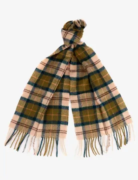 Sciarpa in tartan check beige e verde militare in pura lana - Barbour - FashionsVida