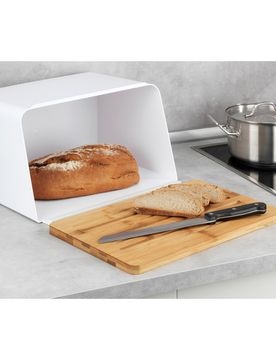 Brotkasten mit Bambus-Schneidebrett als Deckel weiß