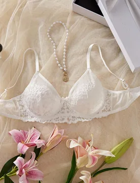 Sujetador con aros y relleno push up de unicolor con parches de encaje para mujeres, sin alambres y sin forro - Shein - FashionsVida