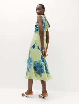 Floral Round Neck Midi Column Dress Green Mix female - M&S - FashionsVida