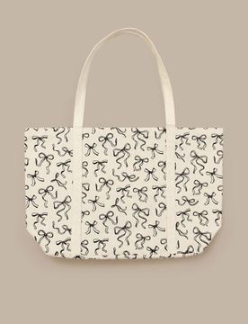 Grande borsa shopper con motivo a fiocchi - panna