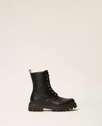 Bottines motardes en cuir avec logo