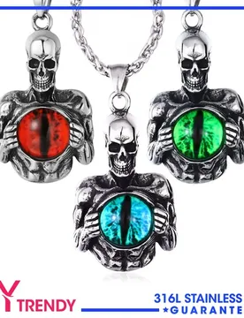 Vintage Cool Mens Gothic Skeleton Skull Evil Eye Pendant Stainless Steel Necklace Chains Jewelry - Aliexpress - FashionsVida