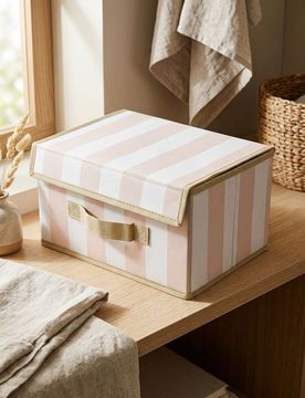 Scatola portaoggetti pieghevole a righe con coperchio - beige