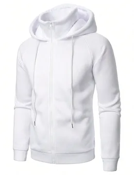 Sudadera con capucha casual de unicolor con cordón para hombres, sudadera con capucha blanca para hombres, sudadera con capucha con cremallera para h - Shein - FashionsVida