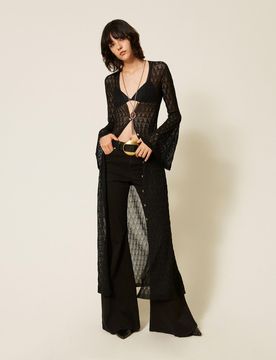 Cardigan long en maille avec manches évasées