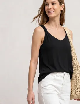 Top mit V-Neck und Knotendetail female Schwarz