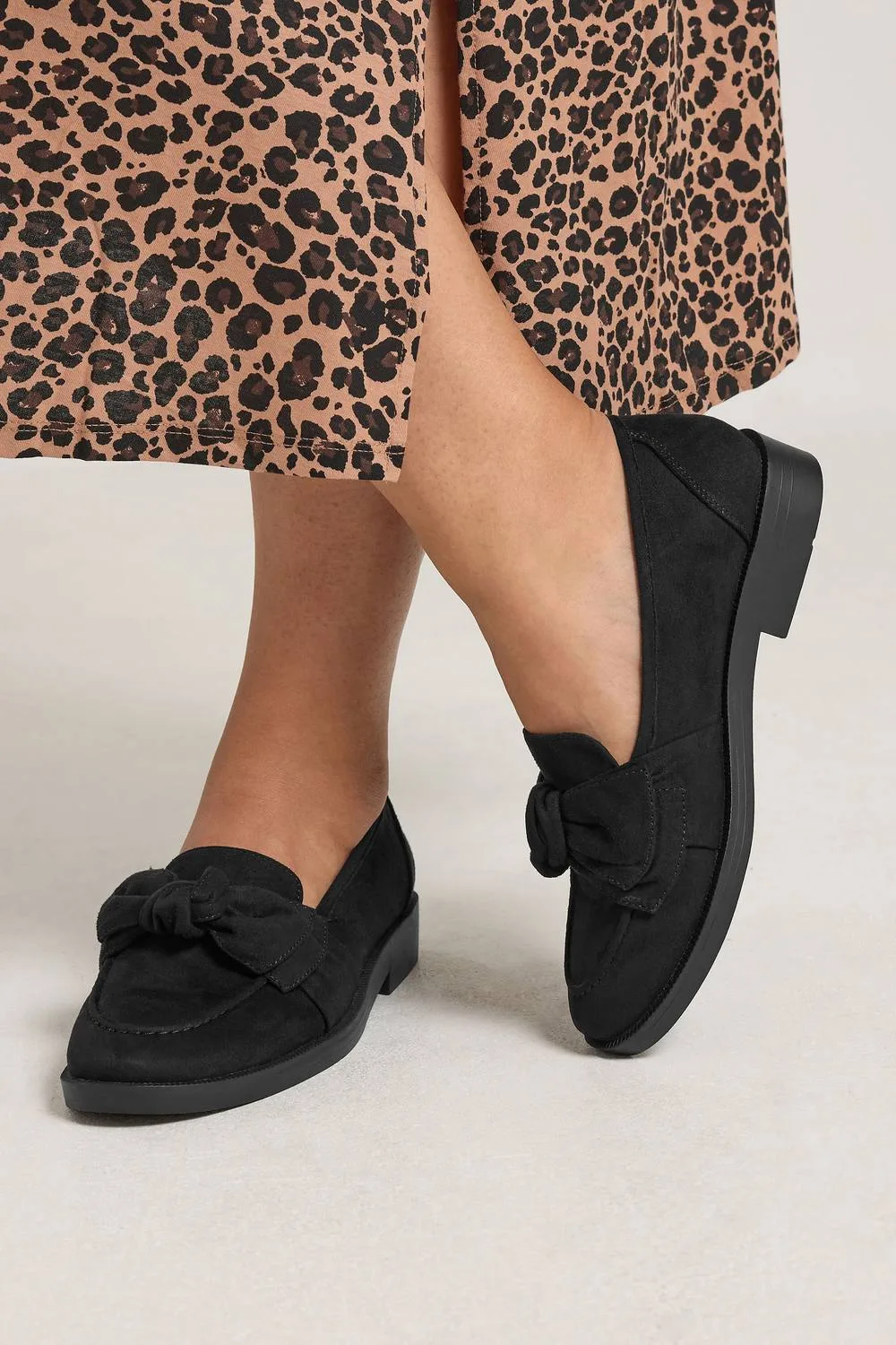 Microfibre Bow Loafer In Wide E Fit - Black - Size: 8EEE - Yours - FashionsVida